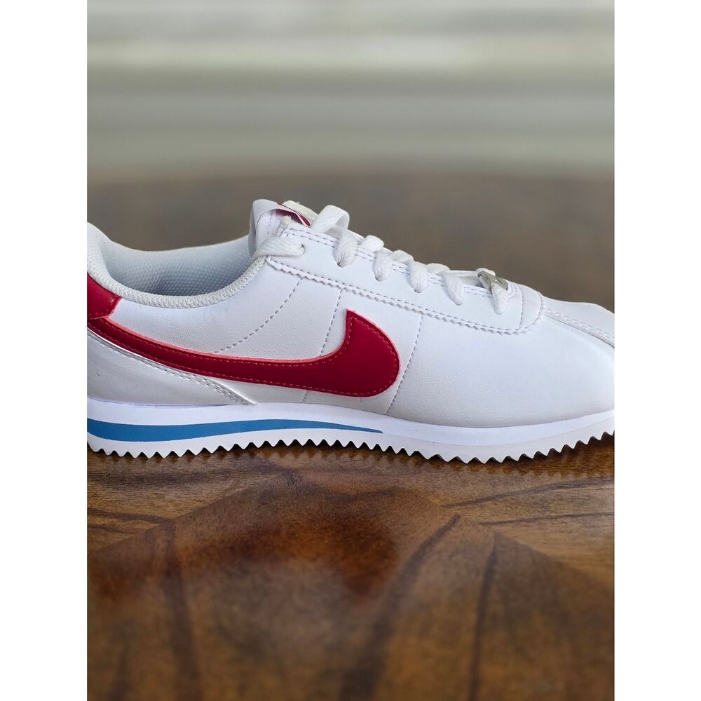 Nike Cortez Leather Forrest Gump Kids Shoes White Red Blue Size 2.5Y Brand New - Picture 8 of 16